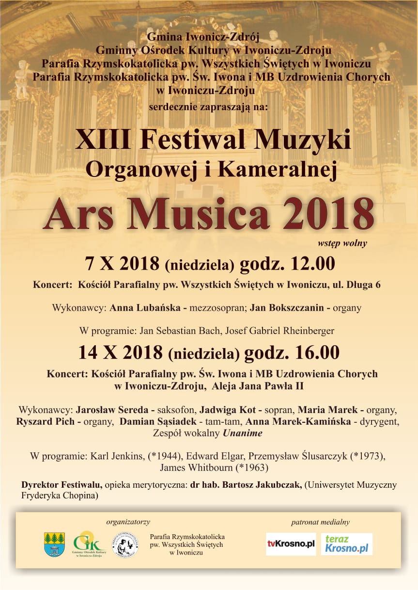 XIII Festiwal Muzyki Organowej i Kameralnej Ars Musica 2018