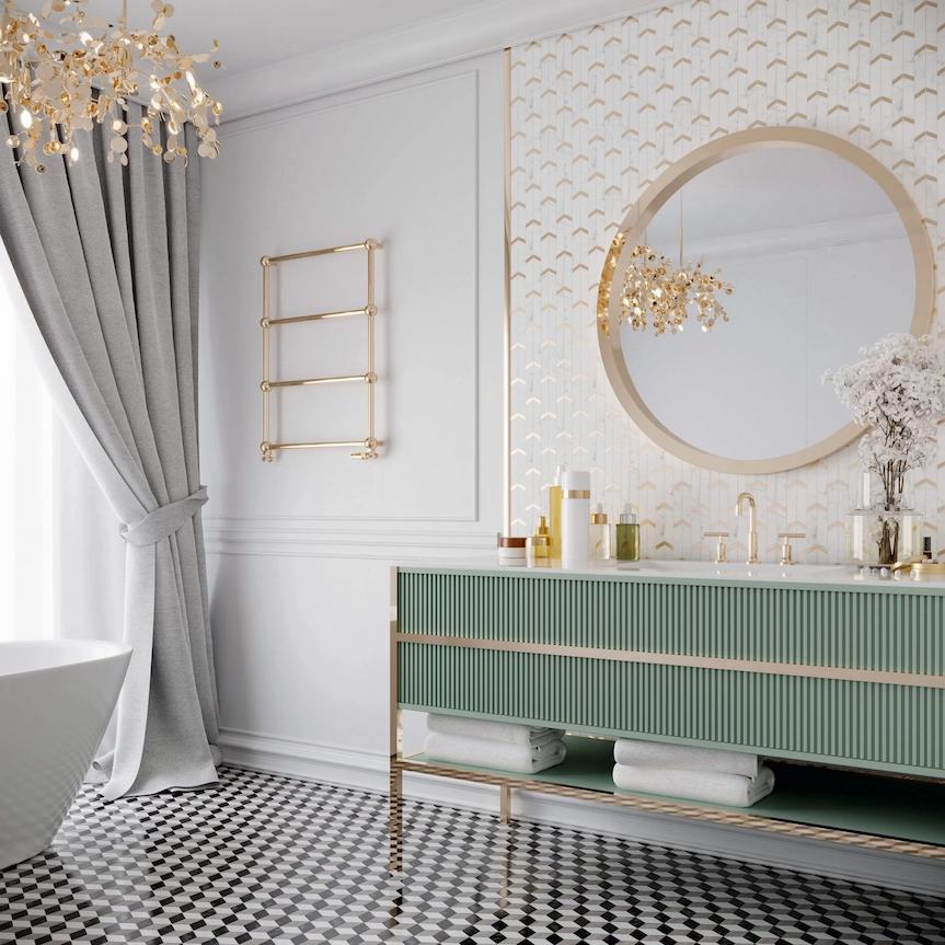 Wyposażenie łazienek w stylu glamour przyciąga uwagę luksusowym charakterem