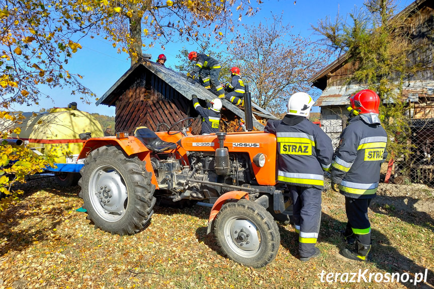 Pożar budynku z drzewem w Odrzykoniu