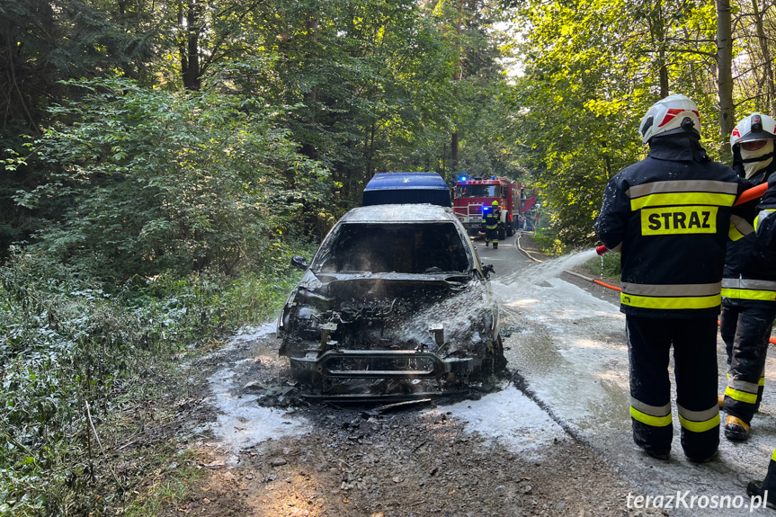 Pożar samochodu pomiędzy Lubatową a Bałucianką