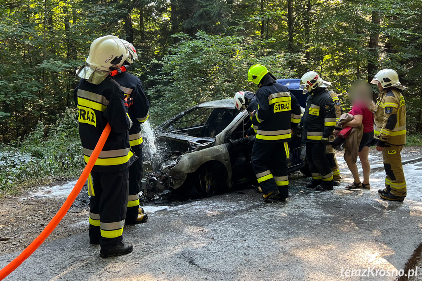 Pożar samochodu pomiędzy Lubatową a Bałucianką