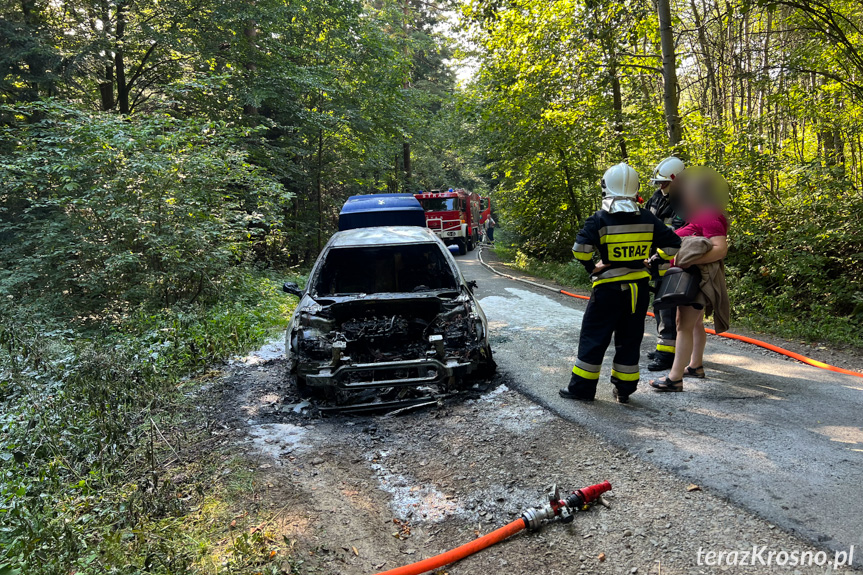 Pożar samochodu pomiędzy Lubatową a Bałucianką