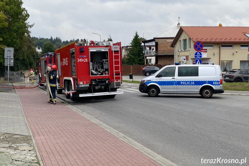 Pożar samochodu w Krośnie