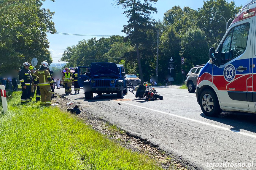 Zderzenie motocyklisty z samochodem osobowym w Klimkówce