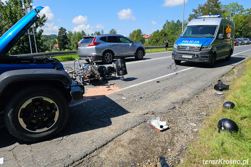 Zderzenie motocyklisty z samochodem osobowym w Klimkówce