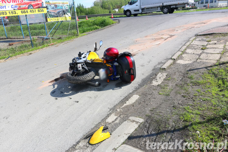 Zderzenie samochodu i motocykla w Rymanowie